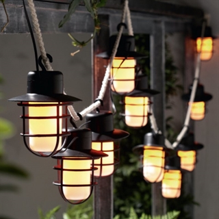 Flamme solcelle lyskæde med 10 stk. lanterner 